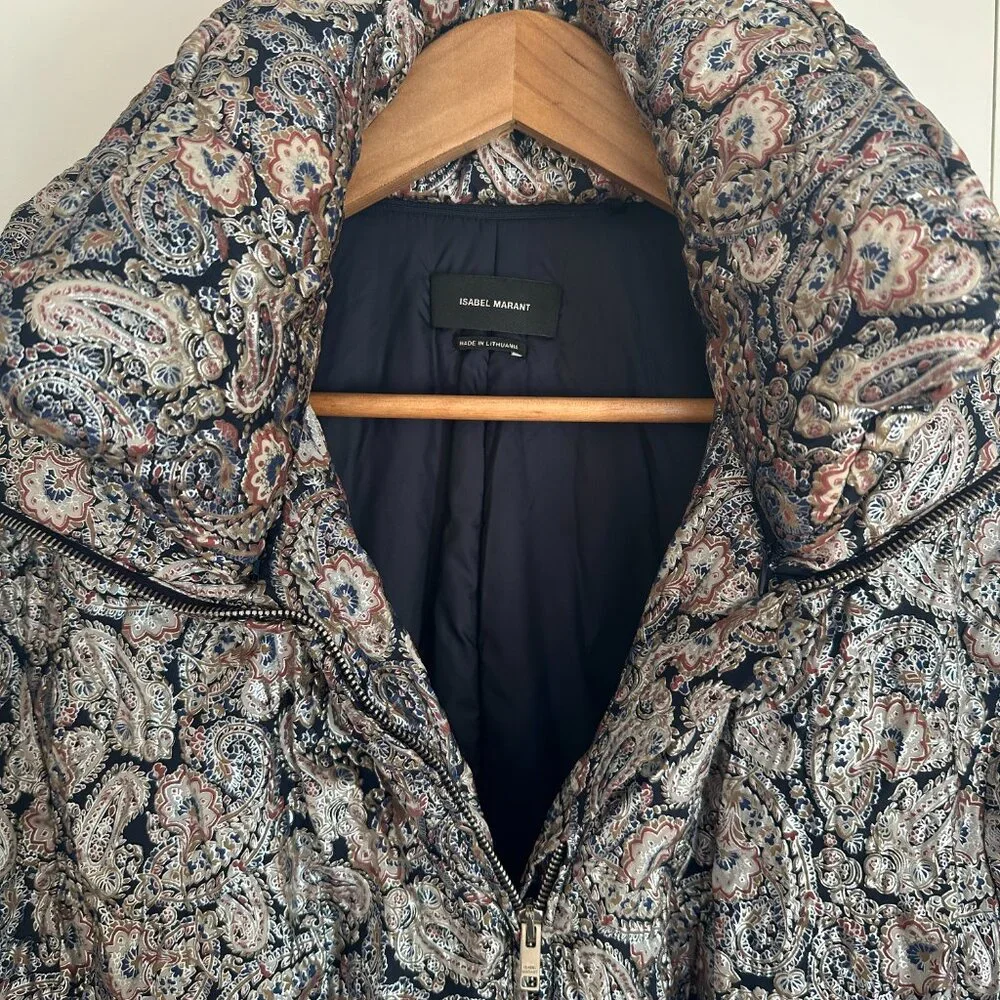 ★ Worn Once! ★ Isabel Marant Calvin Metallic Paisley Puffer Jacket - Picture 2 of 8